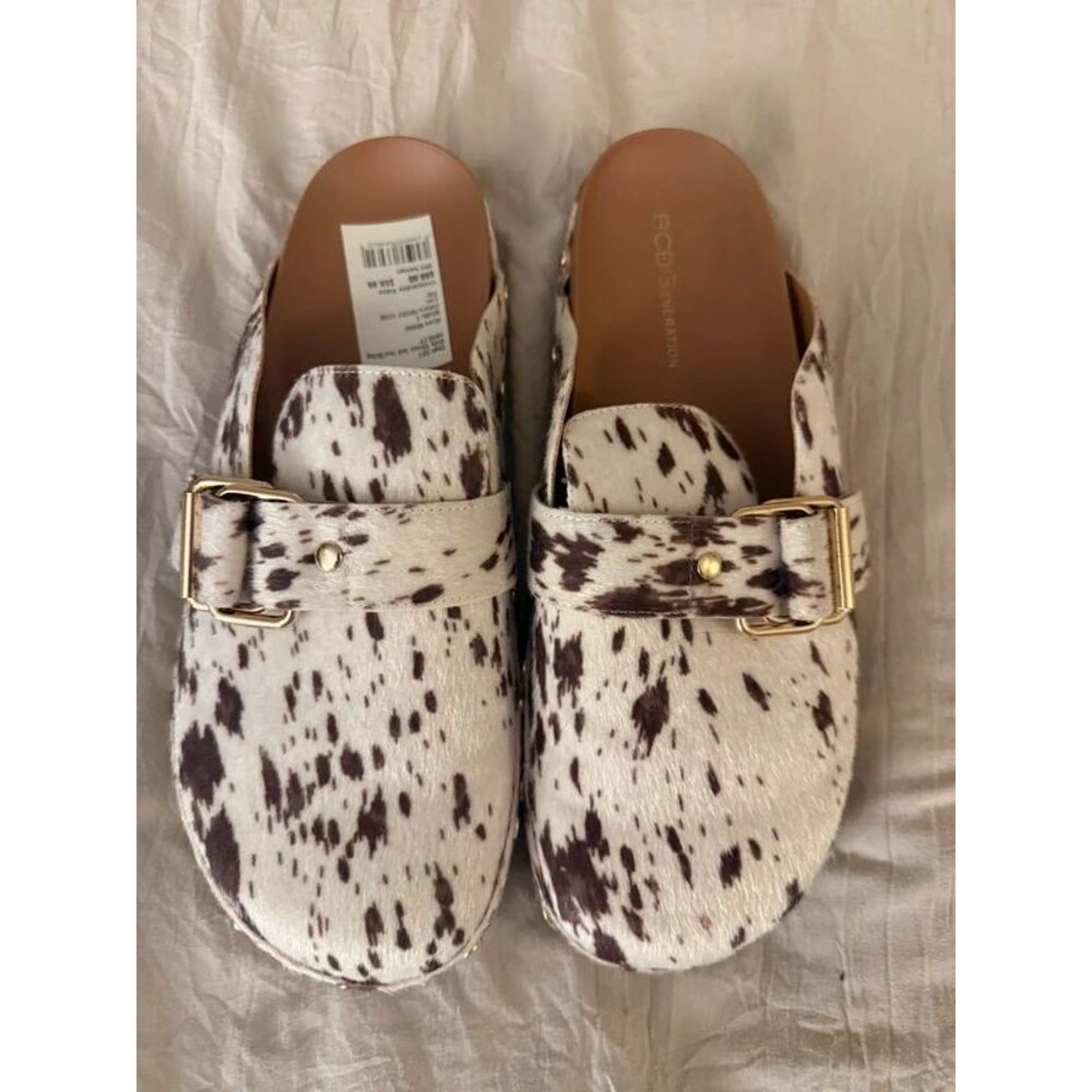 Faux calf hair cow print mules BCBG Nordstrom